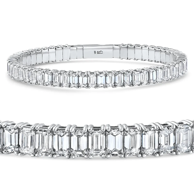 custom engraved silver bracelet for her-16Ct Emerald Diamond Tennis Flexible Bangle Bracelet 14k White Gold Lab Grown