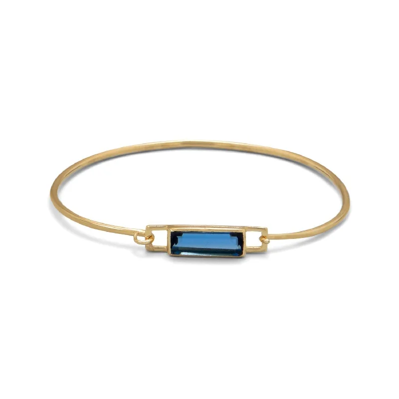 custom engraved bangle bracelet-18k Gold Blue Quartz Emerald Cut Bangle