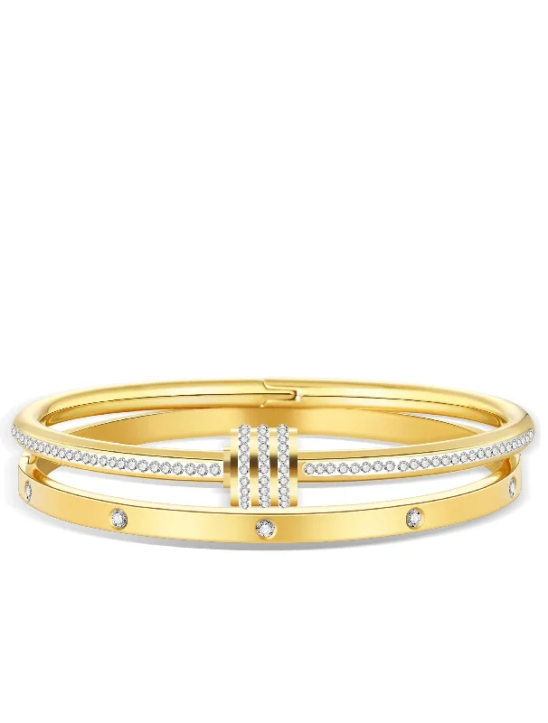 silver bracelet for casual everyday wear-18K Gold Embellished Bangle Set