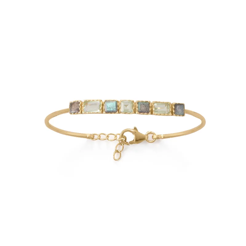 women’s gold tennis bracelet-18k Gold Labradorite Multi Emerald Cut Bangle