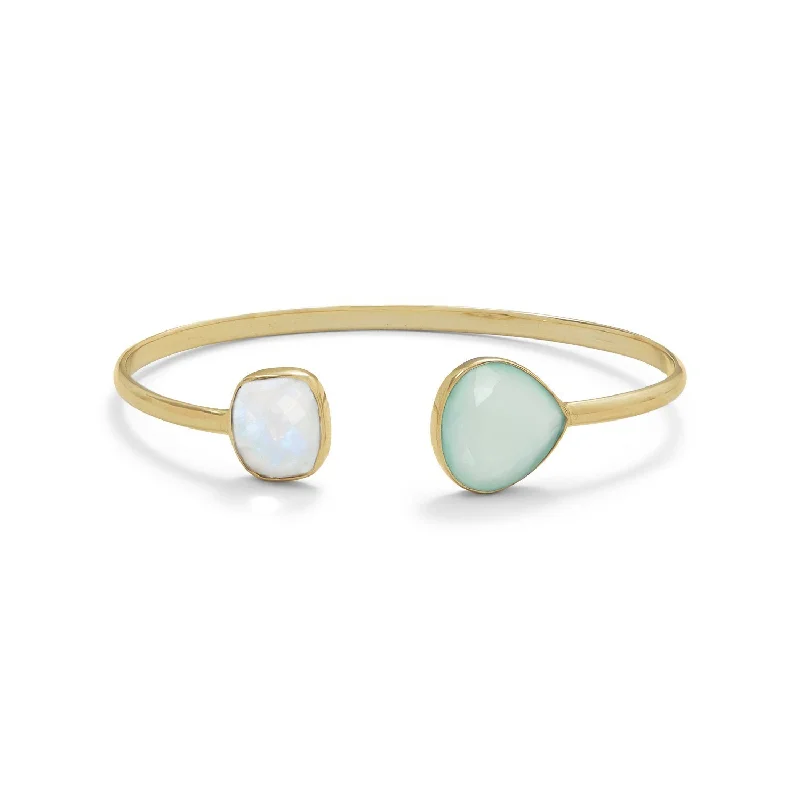 trendy leather bracelet with clasp-18k Gold Moonstone & Chalcedony Open Cuff Bangle