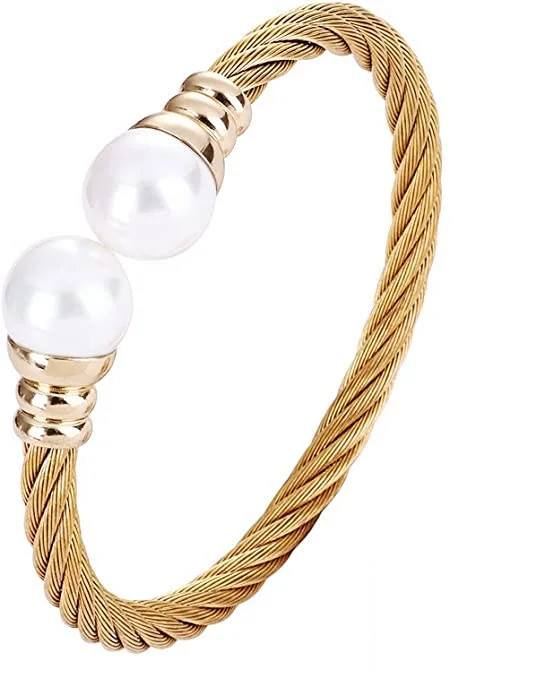 spiritual healing bracelet for women-18k Gold Pearl Cuff Bangle