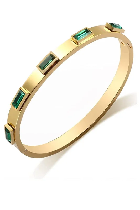 stackable leather bracelets with charms-18K Gold Plated Green Station Bangle