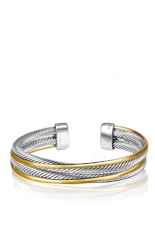 silver bracelet with inspirational symbols-18k Gold & Silver Two Tone Cuff Bangle