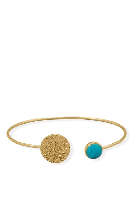 personalized name bracelet with gemstones-18k Gold Turquoise Disc Cuff Bangle