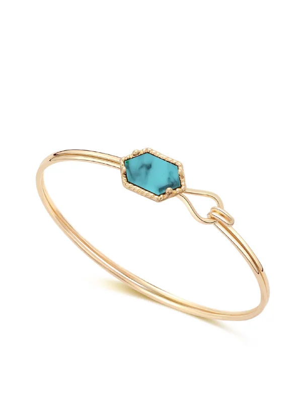 silver bangle bracelet with custom engraving-18K Gold Turquoise Geometric Cuff Bangle