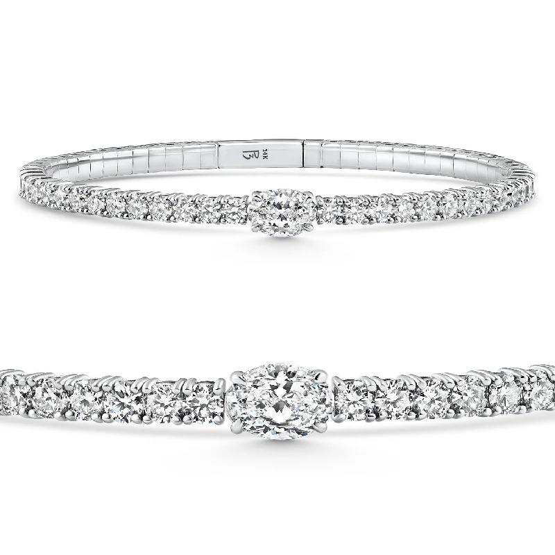 trendy bracelet with meaningful charms-4.50Ct Diamond Bangle Oval Solitaire Flexible Tennis Bracelet 14k Gold Lab Grown