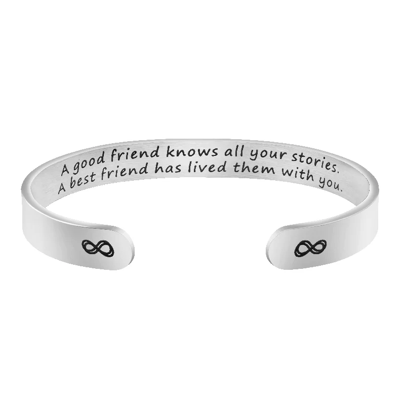 trendy bracelet with meaningful charms-A Good Friend Knows all Your Stories BFF Personalized Cuff