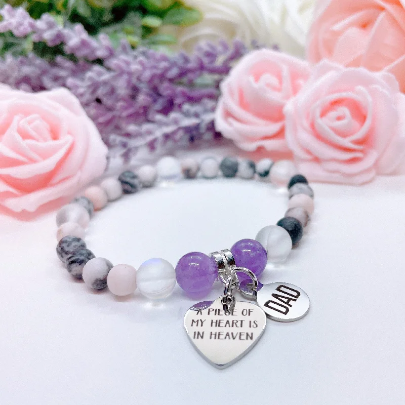 sterling silver cuff bracelet for women-Dad: A Piece of my Heart is in Heaven Charm Bracelet Companion Amethyst