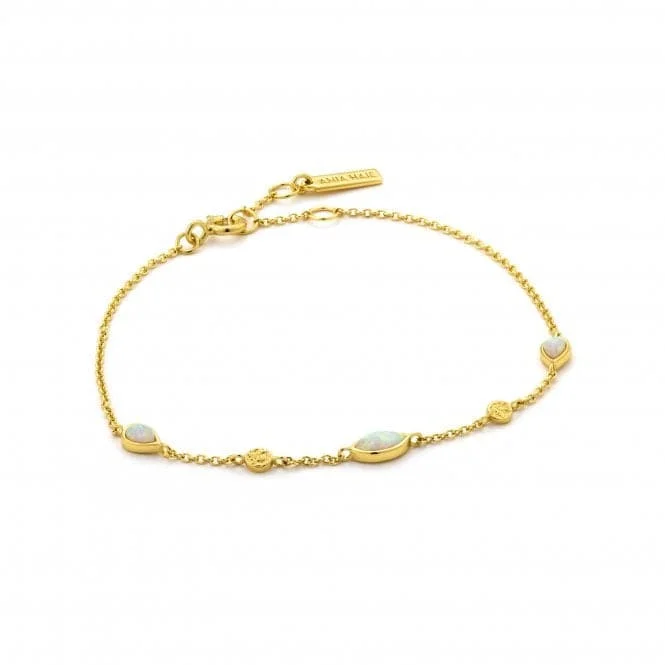 elegant bracelet for wedding anniversary-Sterling Silver Shiny Gold Plated Opal Colour Bracelet B014-02G