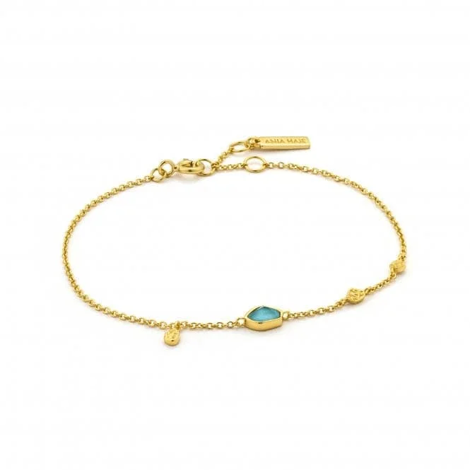 colorful leather bracelet with charm-Sterling Silver Shiny Gold Plated Turquoise Discs Bracelet B014-01G