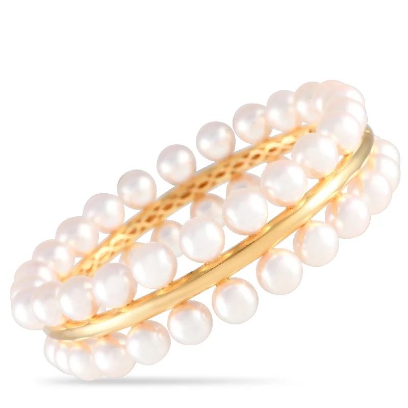 stylish bracelet with gemstone and gold-Assael 18K Yellow Gold Forever Pearl Bangle Bracelet AS11-052424