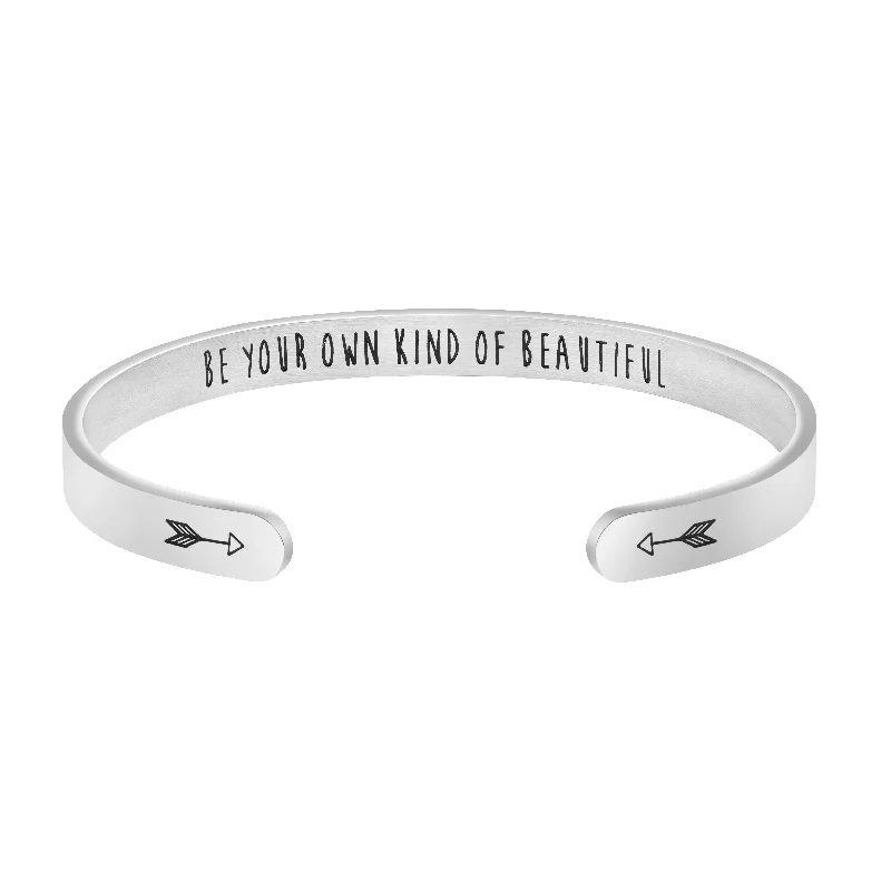 women’s silver bracelet with vintage design-Be Your Own Kind of Beautiful Mantra Cuff Bangle