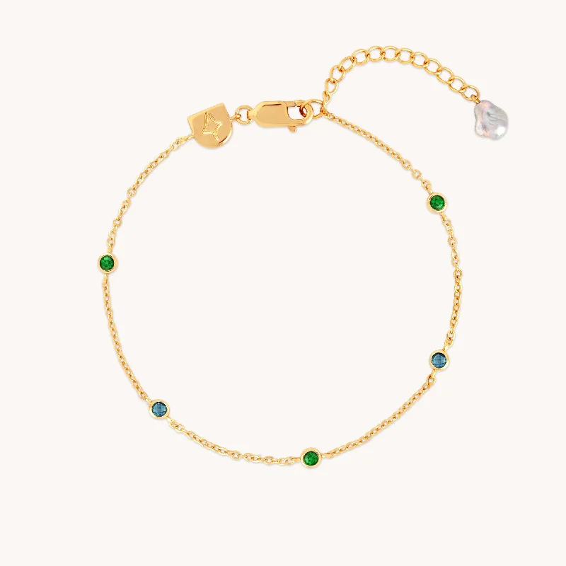 adjustable silver bracelet for men-Blue & Green Topaz Charm Bracelet in Gold