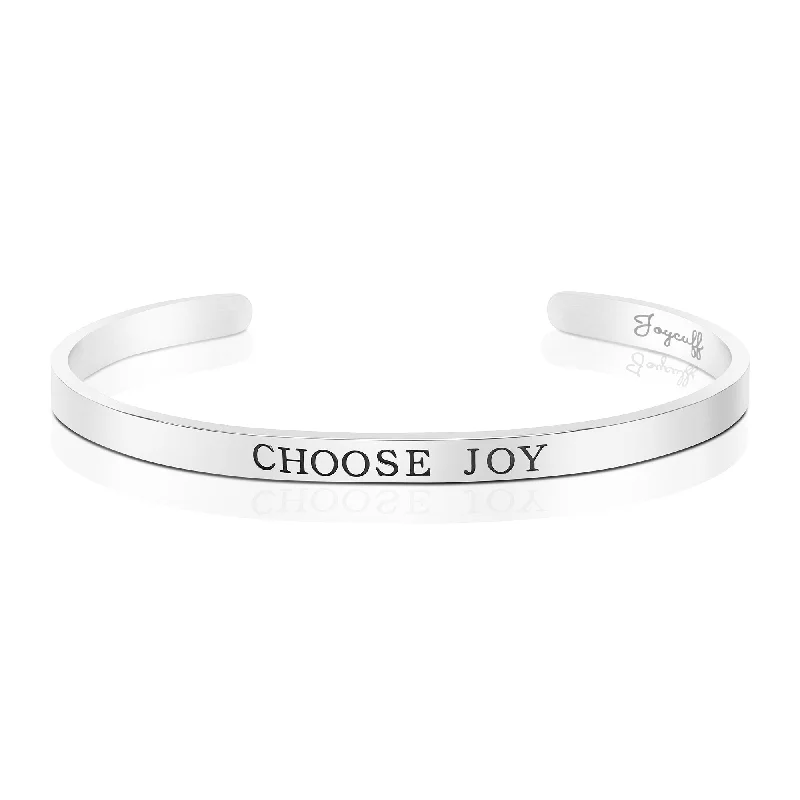 charm bracelet for family reunion-Choose Joy Mantra Bracelet Women Affirmation Empowerment Jewelry Skinny Cuff Bangle