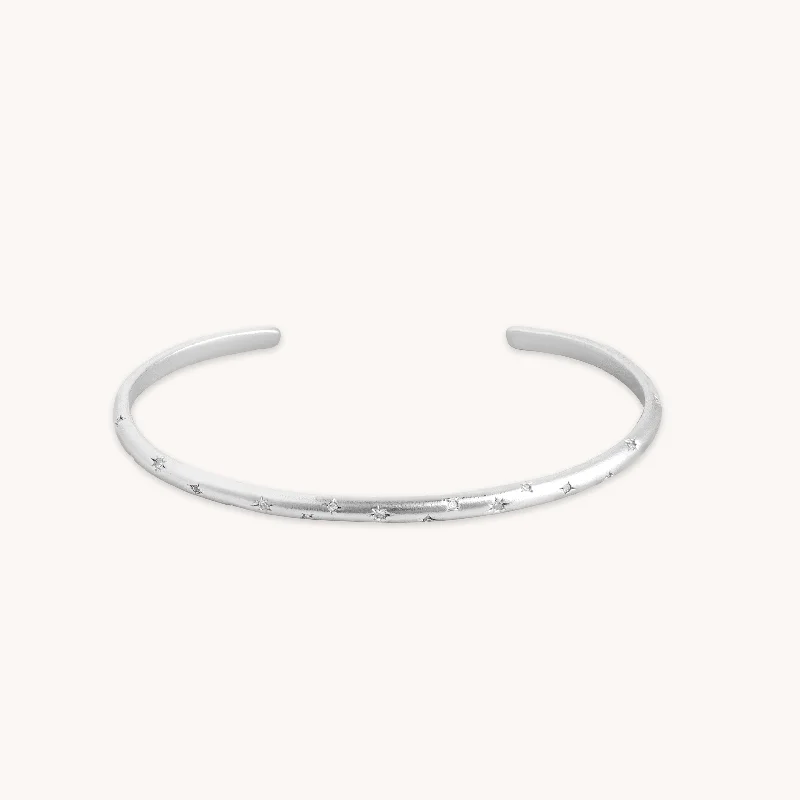 silver bracelet for anniversary gift-Cosmic Star Cuff in Silver