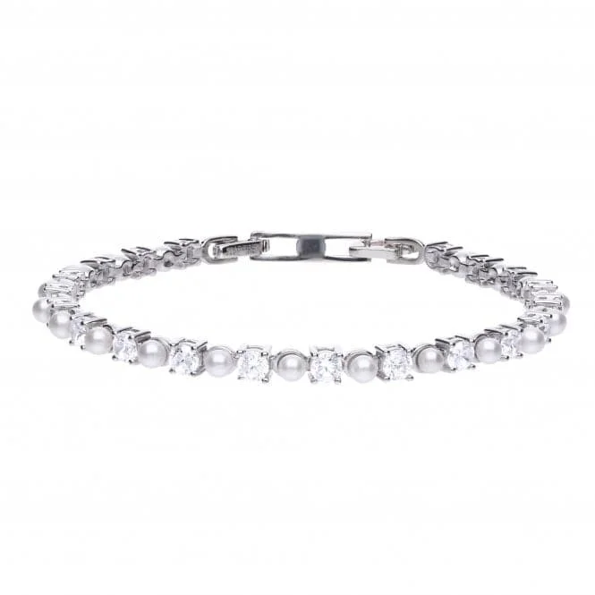 women’s silver bracelet with vintage design-Tennis Bracelet With Pearl & Zirconia B5302