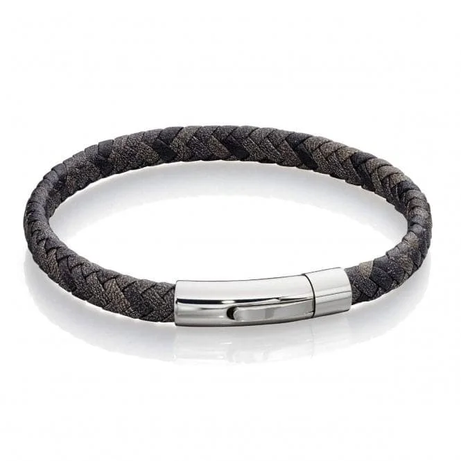 silver bracelet for mother’s day gift-Antique Grey Woven Leather Bracelet B5420