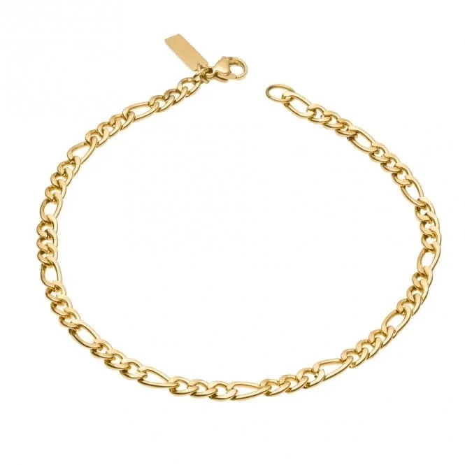 silver bracelet with rose gold accents-Figaro Link Chain Gold Plated Bracelet B5411