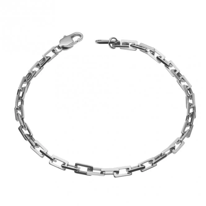 silver chain bracelet with precious stones-Rectangle Link Chain Bracelet B5407