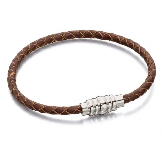 simple leather bracelet for everyday use-Skinny Brown Leather Magnetic Clasp Bracelet B5400