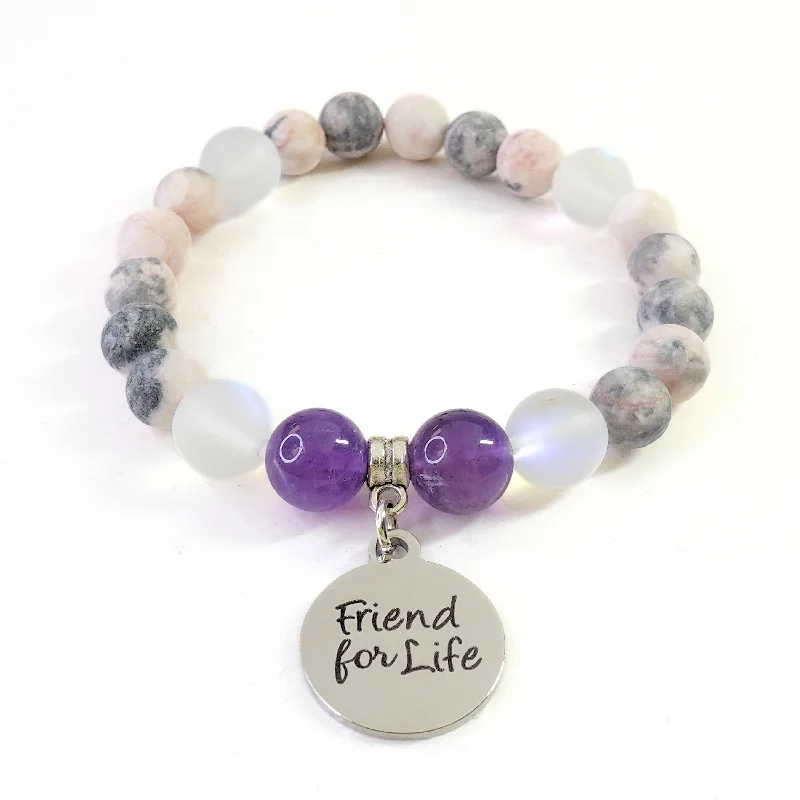 women’s tennis bracelet with sapphires-Friend for Life Classic Charm Bracelet Amethyst