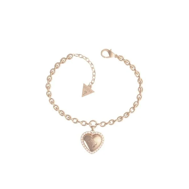 adjustable cuff bracelet with gemstone-Rose Gold 4G Logo Heart Crystals Bracelet UBB01077RGL