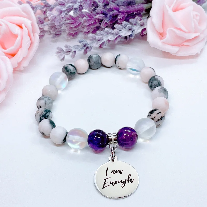 custom gold bracelet with engraving-I am Enough Classic Charm Bracelet Amethyst