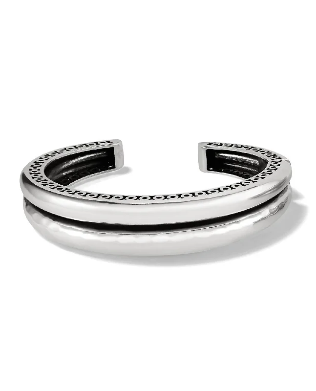 leather bracelet for boyfriend with charms-Inner Circle Double Hinged Bangle In Silver