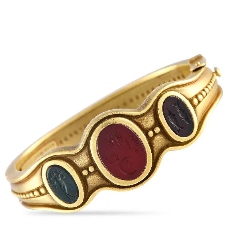 men’s adjustable bracelet with metal plate-Kieselstein-Cord Intaglio 18K Yellow Gold Blood Stone Carnelian Bangle Bracelet KC03-041624