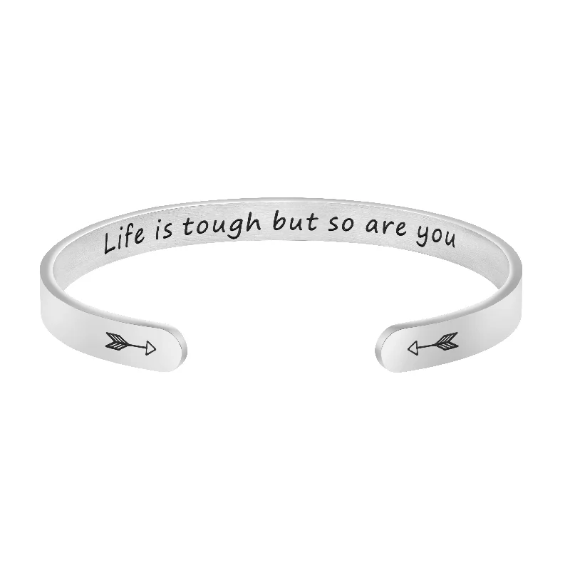 custom sterling silver bracelet for him-Life is tough but so are you