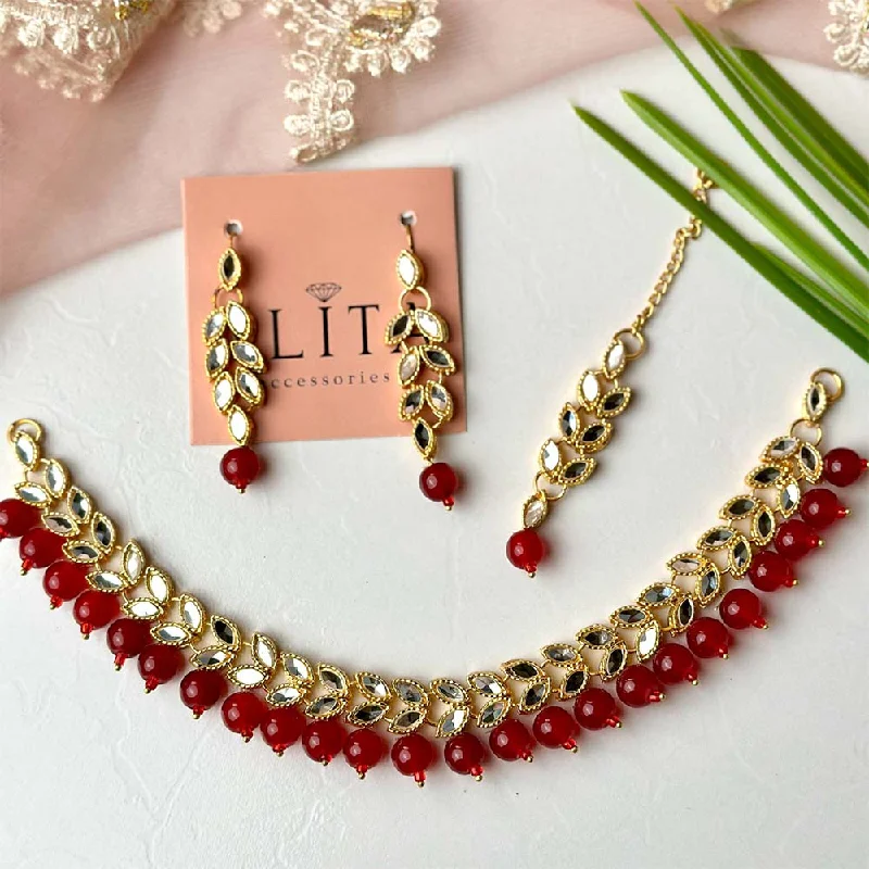 stackable gold bracelet with charms-Mirha Set (Maroon)