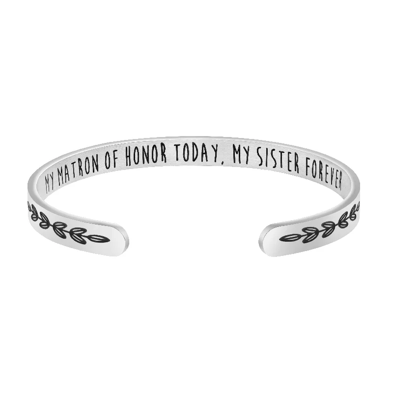 silver bracelet with heart-shaped pendant-My Matron of Honor Today My Sister Forever Maid of Honor Jewelry