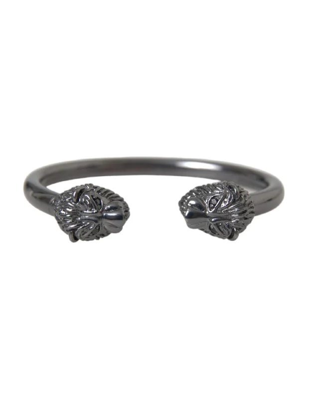 silver bracelet with heart-shaped pendant-Nialaya  Rhodium Lion Bangle Bracelet Women's Women