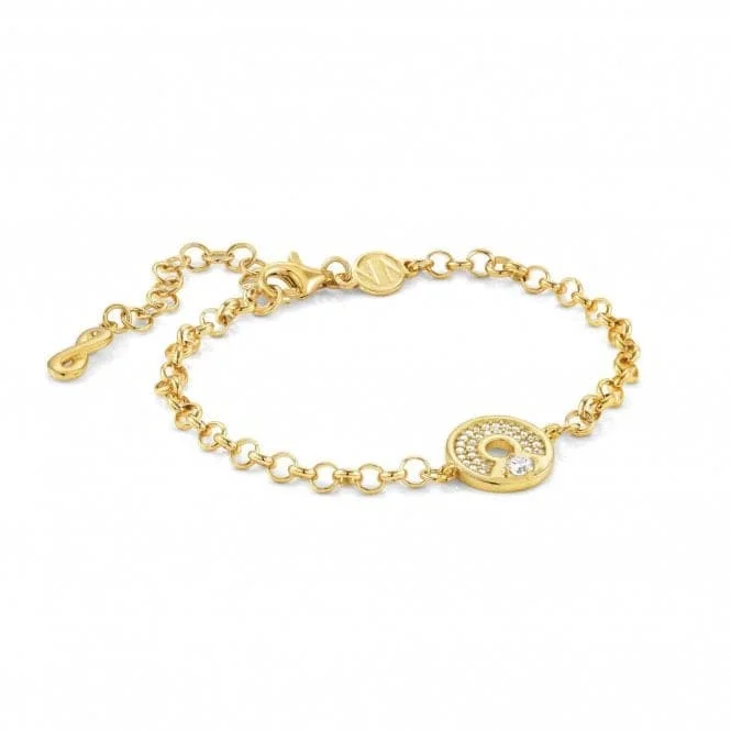 stackable leather bracelets with charms-Sentimental Silver Zirconia Round Yellow Gold Bracelet 149201/016