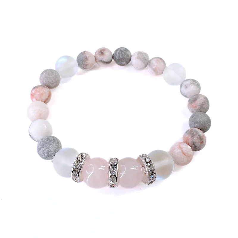 personalized bracelet with name for kids-Rose Quartz Rhinestone Classic Bracelet