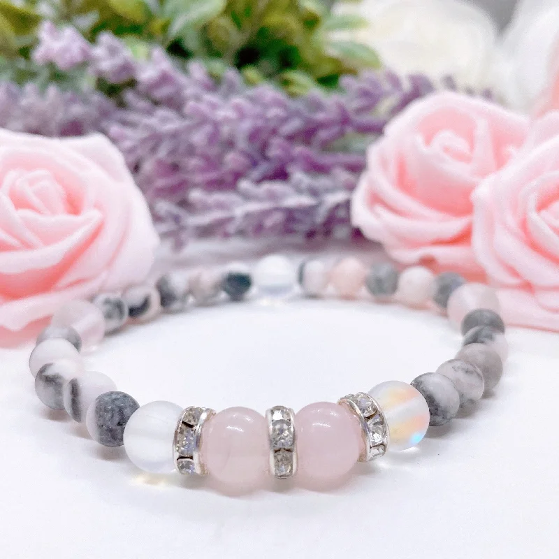 silver bracelet for men with stone charm-Rose Quartz Rhinestone Companion Bracelet