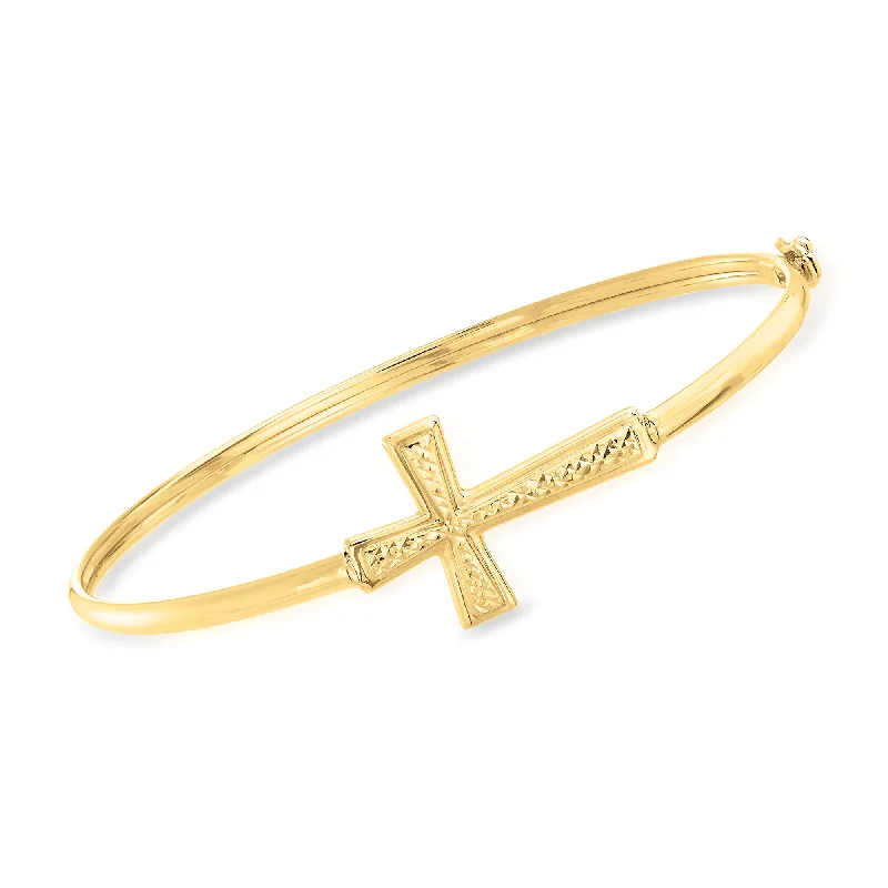 beaded charm bracelet with silver clasp-Ross-Simons 14kt Yellow Gold Sideways Cross Bangle Bracelet