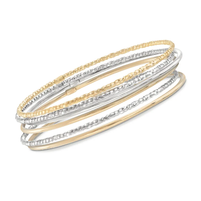 silver bracelet for mother’s day gift-Ross-Simons Two-Tone Sterling Silver Jewelry Set: 6 Bangle Bracelets