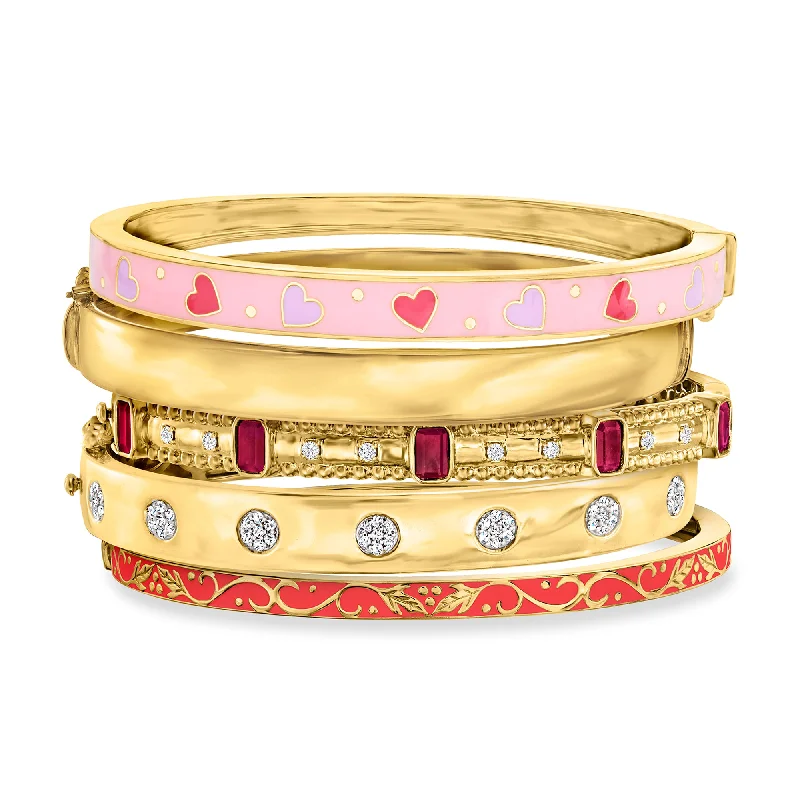 charm bracelet with butterfly and flowers-Ross-Simons "Champs-Elysees Stack" Of 5 Bangle Bracelets in 18kt Gold Over Sterling