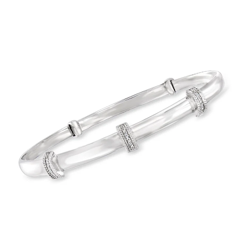 leather bracelet for men with anchor-Ross-Simons Diamond-Accented Bangle Bracelet in Sterling Silver