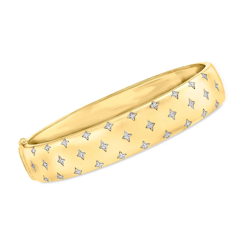 women’s custom name bracelet for birthday-Ross-Simons Diamond-Accented Star Bangle Bracelet in 18kt Gold Over Sterling