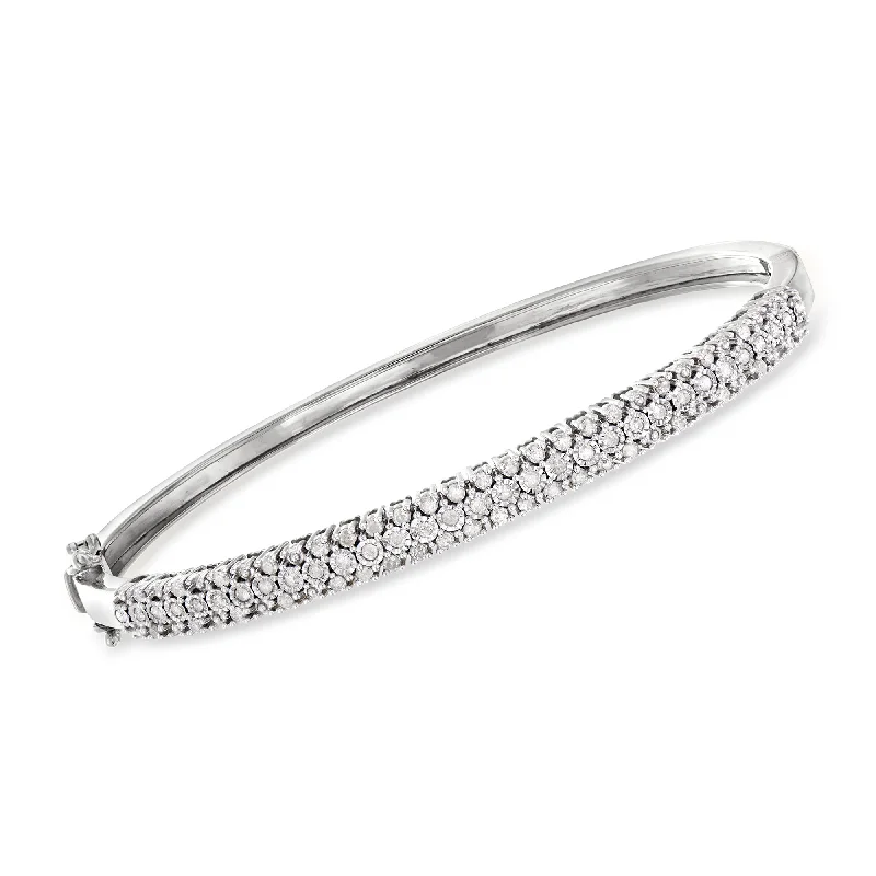 handmade gold bracelet for men’s gift-Ross-Simons Diamond Bangle Bracelet in Sterling Silver