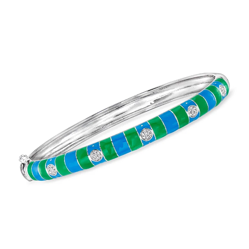 unique gemstone bracelet for women-Ross-Simons Diamond Bangle Bracelet With Blue and Green Enamel in Sterling Silver