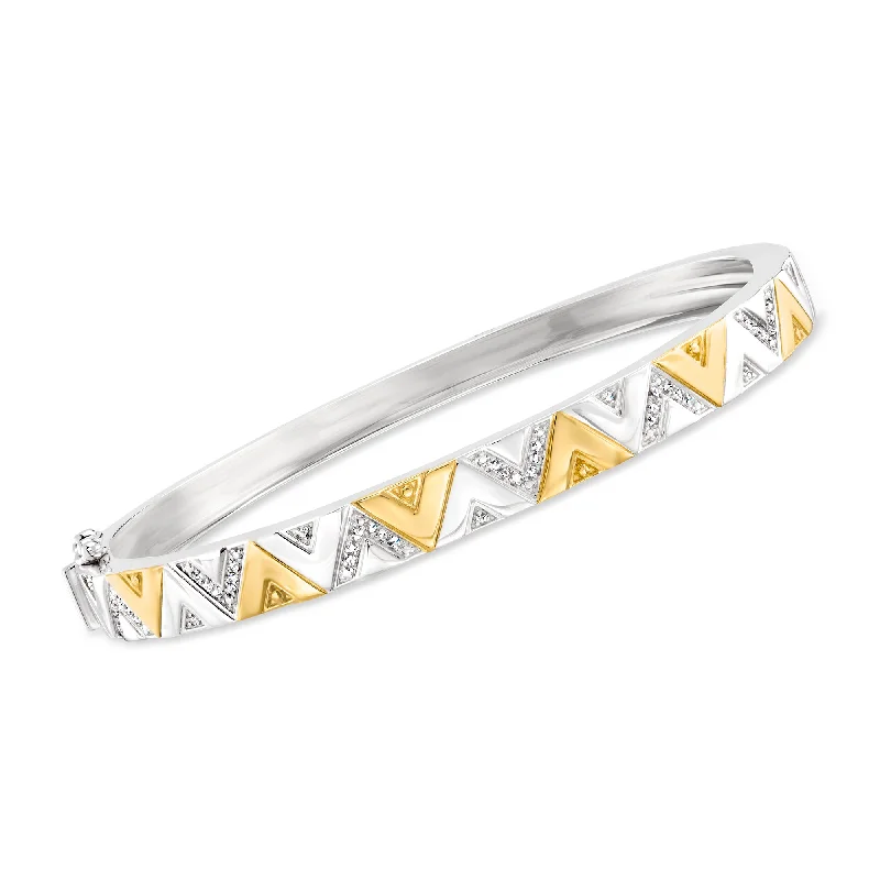 handmade silver bracelet for special occasion-Ross-Simons Diamond Chevron Bangle Bracelet in 2-Tone Sterling Silver