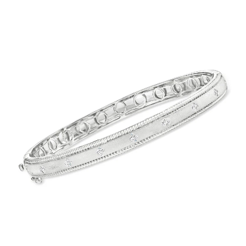 gold bangle bracelet with diamonds-Ross-Simons Diamond Clover Bangle Bracelet in Sterling Silver