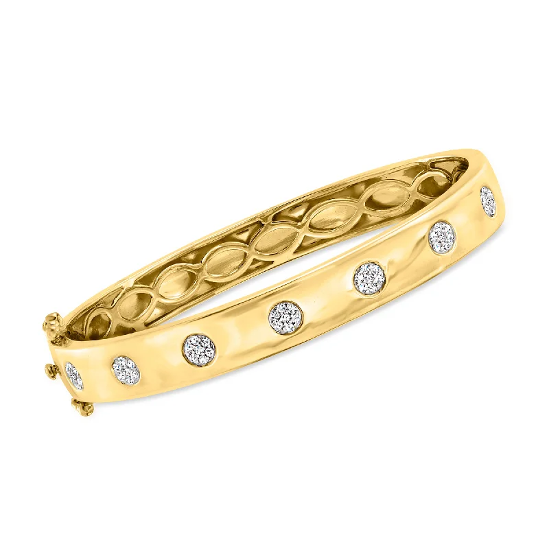 spiritual healing bracelet for women-Ross-Simons Diamond Cluster Bangle Bracelet in 18kt Gold Over Sterling