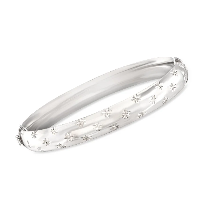 silver bracelet with floral charm-Ross-Simons Diamond-Cut and Polished Sterling Silver Bangle Bracelet