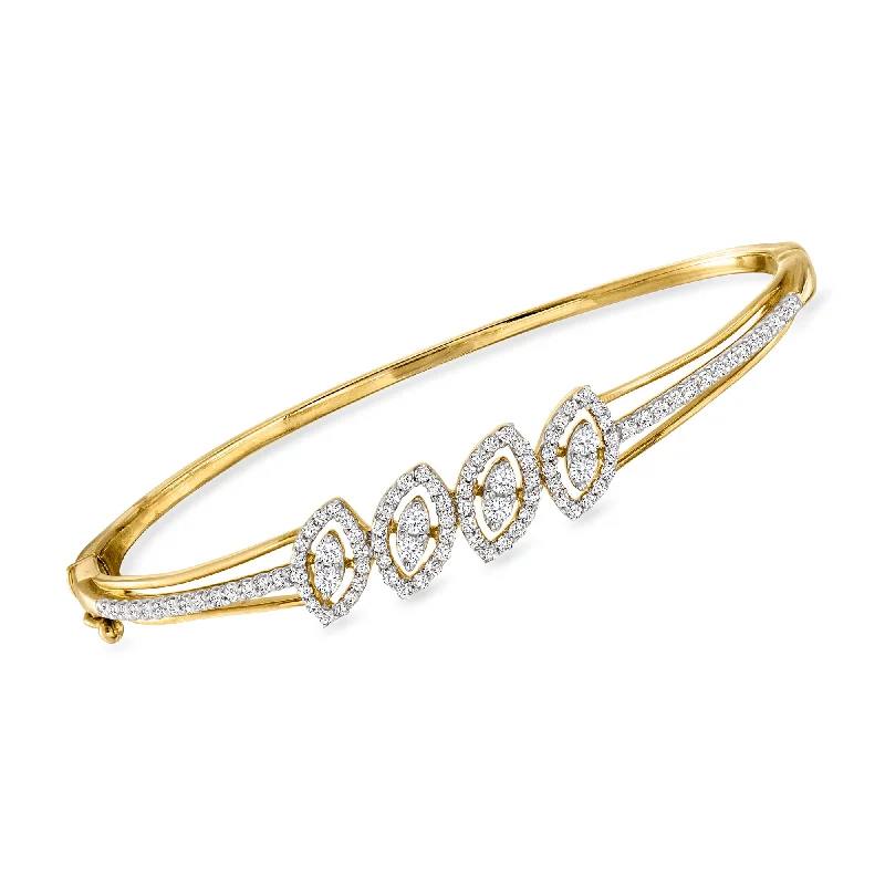 gold bracelet with geometric design-Ross-Simons Diamond Marquise-Shaped Cluster Bangle Bracelet in 18kt Gold Over Sterling