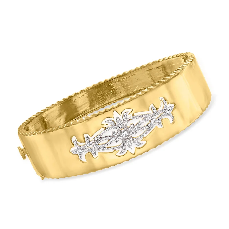 gold bracelet for special gift occasion-Ross-Simons Diamond Open-Space Bangle Bracelet in 18kt Gold Over Sterling